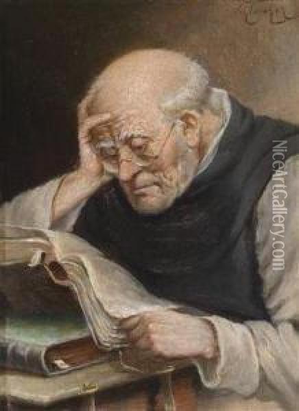 Amonk Reading Oil Painting - Carl Schleicher