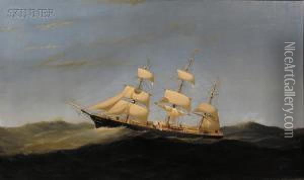 Black Ball Line Ship, Yorkshire Oil Painting - Alexander Charles Stuart
