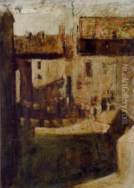 Figures In A Street Oil Painting - Aloysius C. O'Kelly