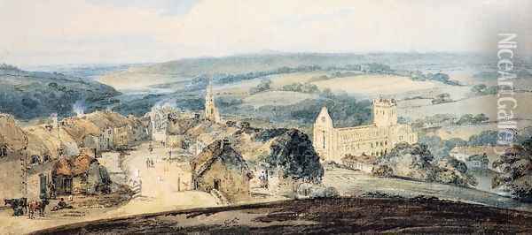 The Village of Jedburgh, Scotland Oil Painting - Thomas Girtin