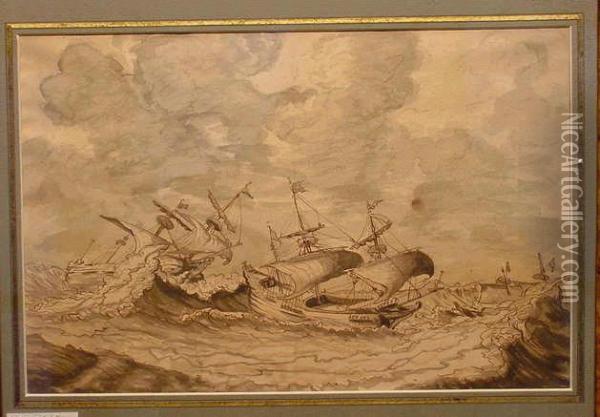 Ships In Rough Seas Oil Painting - Ludolf Backhuysen