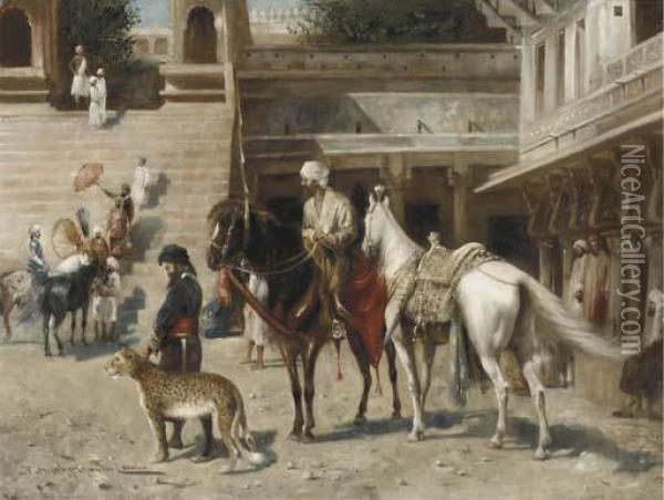 The Maharadja's Entourage Oil Painting - Feliks M. Wygrzywalski