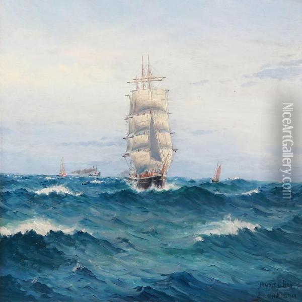 Seascape With Sailing Ships Near Skagen Oil Painting - Emanuel A. Petersen