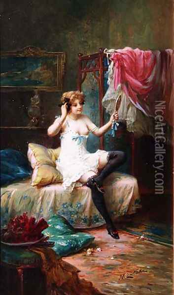 Mistress in her Boudoir Oil Painting - Hans Zatzka
