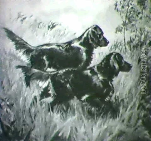 Hunting Dogs Oil Painting - Gustav Muss-Arnolt