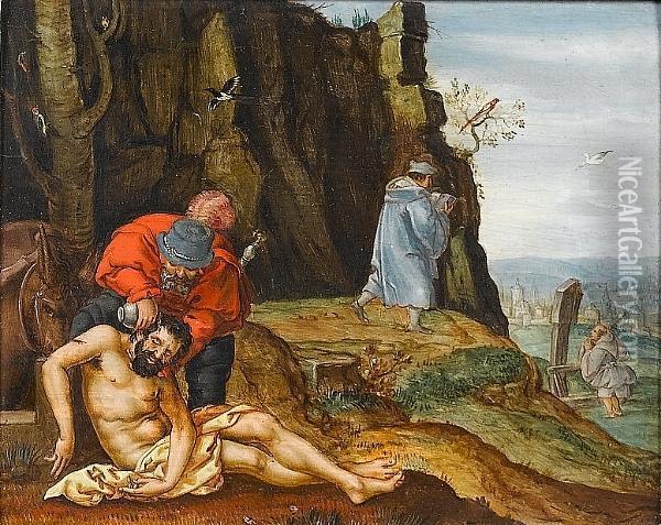 The Good Samaritan Oil Painting - Lucas Van Leyden