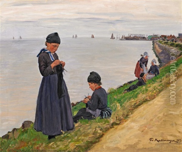 Hollandische Kinder Auf Dem Deich Oil Painting - Friedrich Kallmorgen