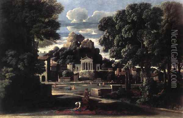 Landscape with the Gathering of the Ashes of Phocion by his Widow 1648 Oil Painting - Nicolas Poussin