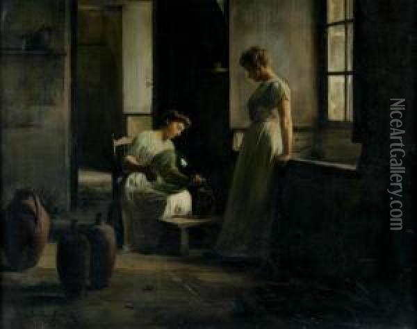 Interior With Two Women Oil Painting - Franck Antoine Bail