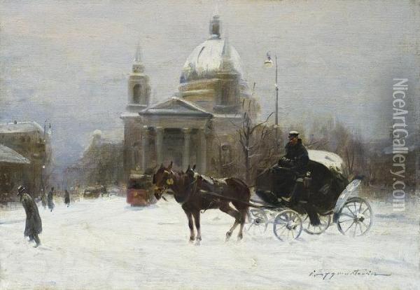 Winter In Warsaw Oil Painting - Ignacy (Czeslaw Wasilewski) Zygmuntowicz