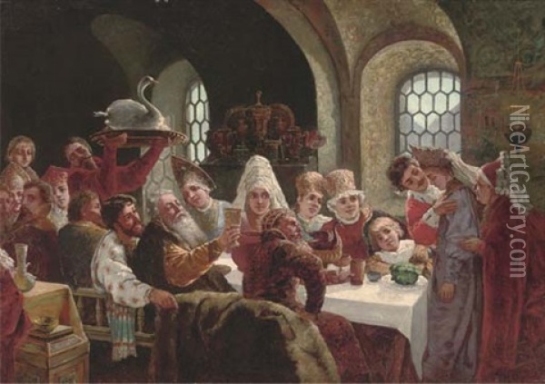 The Boyar's Reluctant Bride Oil Painting - Konstantin Egorovich Makovsky