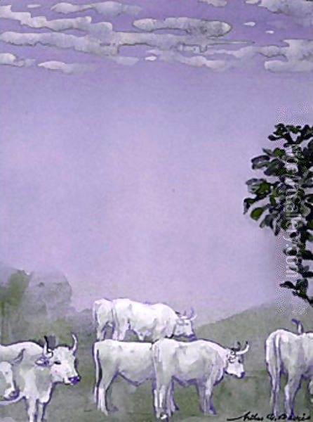 Landscape with Cows Oil Painting - Arthur Bowen Davies