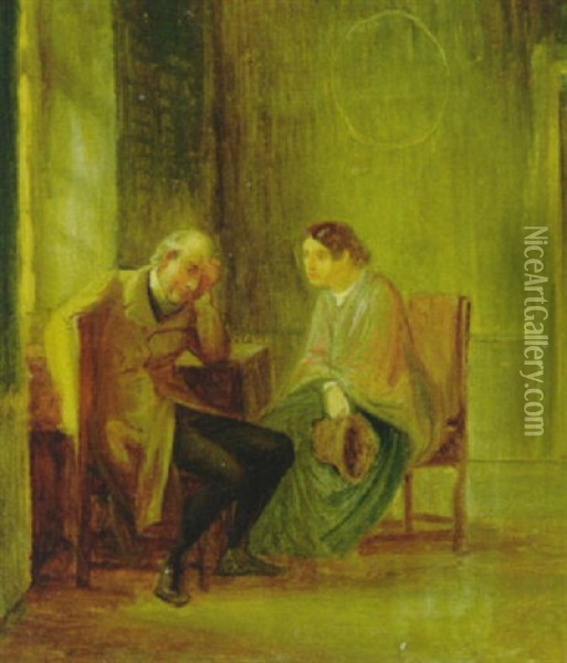 Interior Med En Bedrovet Aeldre Herre Og En Lyttende Ung Pige Oil Painting - Wilhelm Nicolai Marstrand