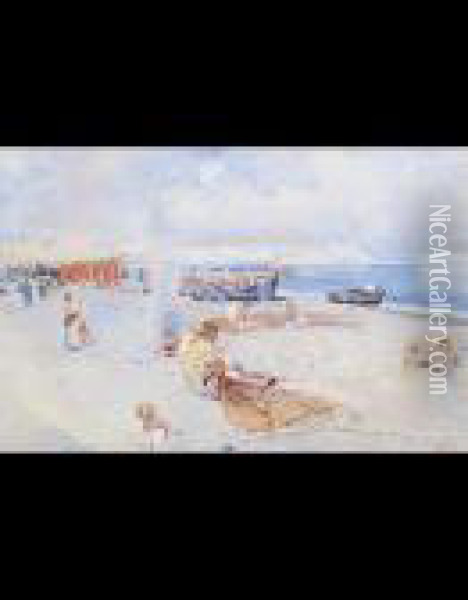 La Spiaggia Di Mergellina (lato Occidentale) Oil Painting - Carlo Brancaccio