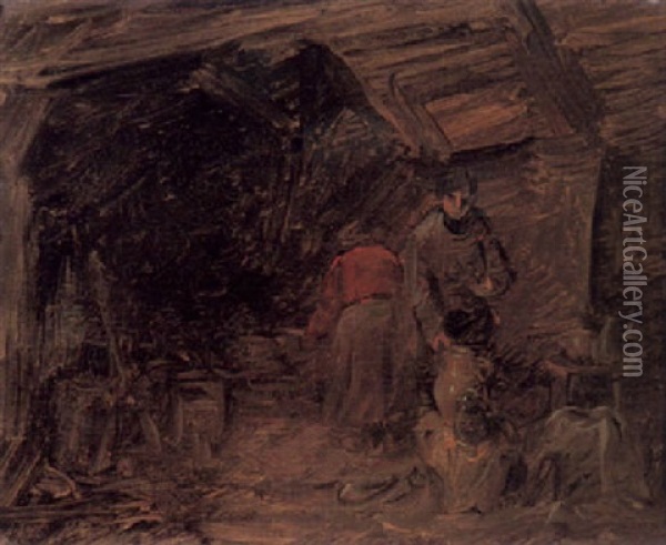 Kuchenraum Mit Einem Bauernpaar Oil Painting - Wilhelm Busch