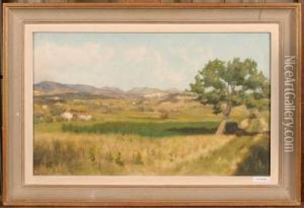 Lot De Deux Oeuvres: Paysage Campagnard. 1959. Portail Et Ruelle De Village. Oil Painting - Etienne P. Riviere