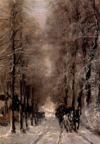 A Haywagon On A Snowy Lane Oil Painting - Louis Apol