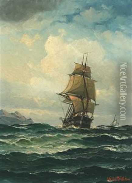 Seascape With Sailing Ships Oil Painting - Vilhelm Victor Bille