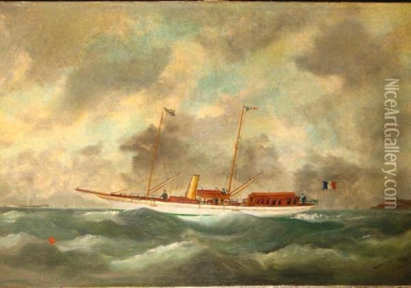 Yacht Mixte En Baie Du Havre Oil Painting - Marie-Edouard Adam Of Le Havre