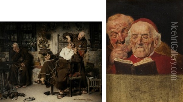 Work/ Work (2 Works) Oil Painting - Antonio Casanova y Estorach
