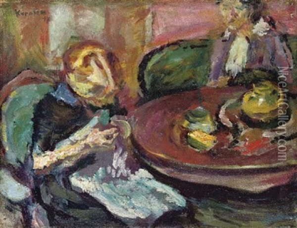Interior Med To Kvinner - Interior With Two Women Oil Painting - Ludvig Peter Karsten