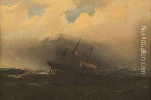 Seascape With Ships Oil Painting - James Hamilton