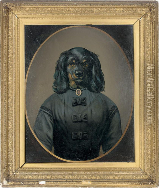 An Anthropomorphic King Charles Spaniel, In A Black Dress Oil Painting - Cassius Marcellus Coolidge