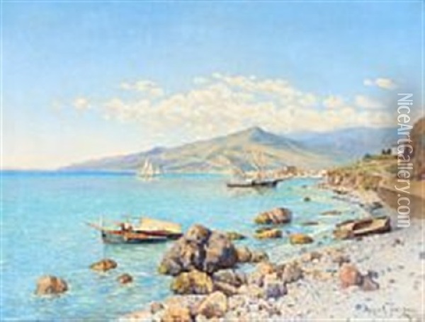 Coastal Scene From Massandra In Crimea Oil Painting - Holger Hvitfeldt Jerichau
