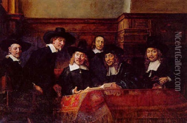 The Sampling Officials Of The Amsterdam Dragers' Guild, Known As The Staalmeesters Oil Painting - Jan Van Der Linde