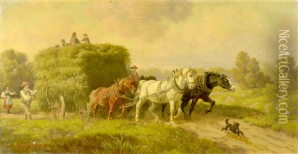 Hay Gathering Oil Painting - Eduard Goetzelmann