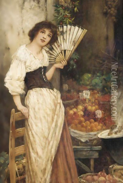 Cooling Down At The Fruit Market Oil Painting - Oliver Rhys