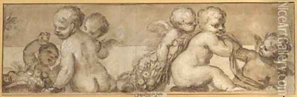 A frieze of putti with garlands and fruit Oil Painting - (Giovanni Antonio de' Sacchis) Pordenone