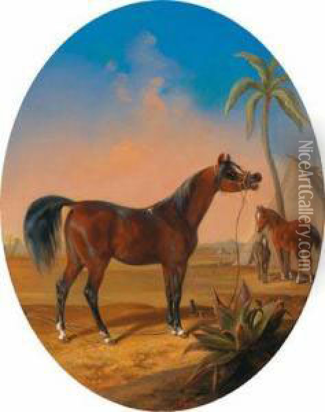Pferde In Einer Oase Oil Painting - Edmund Wagner