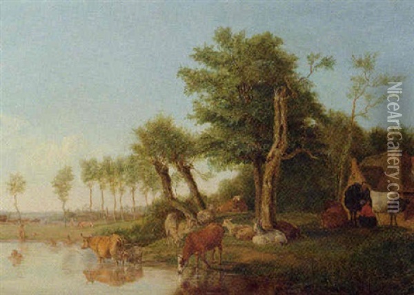 Sharing The Water Oil Painting - Pieter Gerardus Van Os