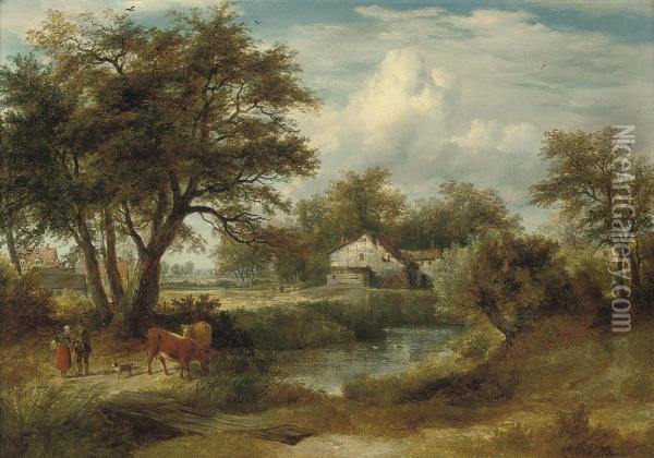 A Wooded River Landscape Oil Painting - Philip Reinagle