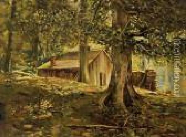 Wooded Pennsylvania Landscape With Cabin Oil Painting - Walter Elmer Schofield