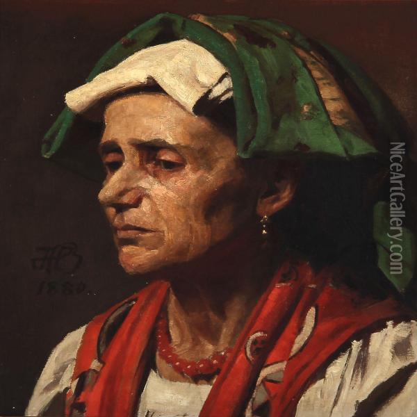 An Italian Woman Oil Painting - Hans Ole Brasen