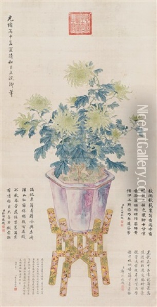 Chrysanthemum Oil Painting -  Empress Dowager Cixi