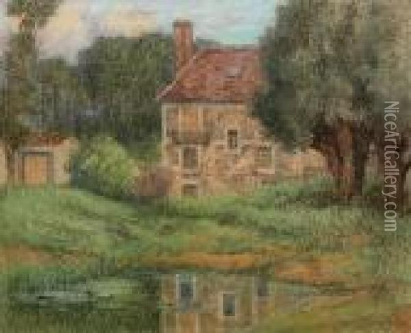 House By A River Oil Painting - Pierre Ernest Prins