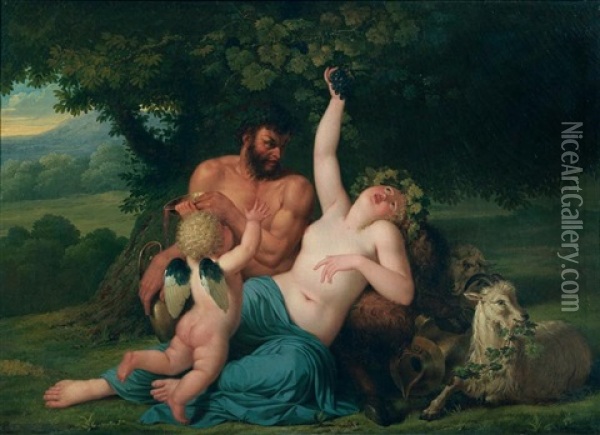 Bacchante Et Satyre Avec Un Cupidon Dans Un Paysage Oil Painting - Benigne Gagneraux