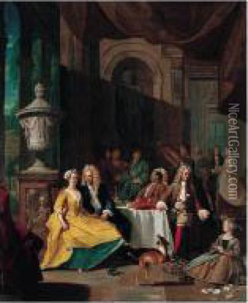 A Musical Assembly; And Gentleman At Table Oil Painting - Pieter Angillis