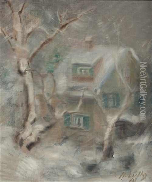 Kleines Haus In Schneebedeckter Landschaft Oil Painting - Oscar Wilhelm Luethy