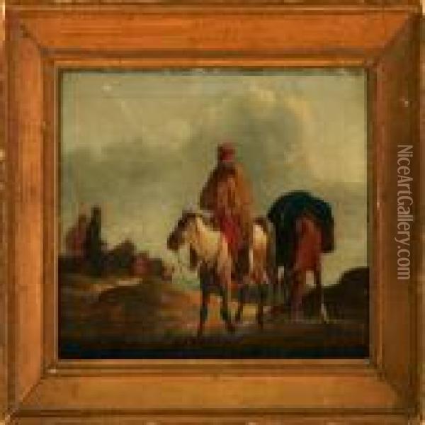Landscape With Horsemen Oil Painting - Christian David Gebauer