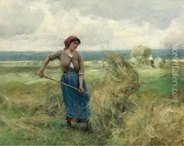 Woman Raking Hay Oil Painting - Julien Dupre