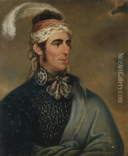 Portrait Of Major Norton, The Mohawk Chief Teyoninhokarawen Oil Painting - Mather Brown