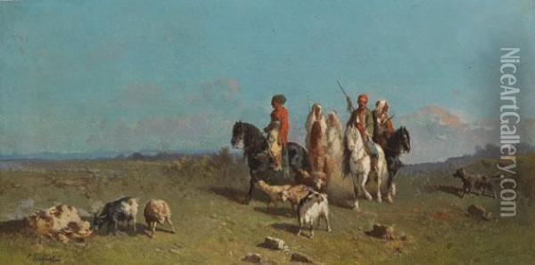 Steppenreiter Mit Schafen Und Ziegen Oil Painting - Victor Pierre Huguet