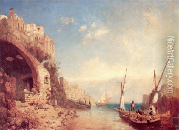 A View Of The Amalfi Coast Oil Painting - James Baker Pyne