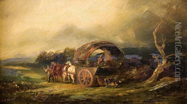 Pejzaz Z Wozem Oil Painting - Samuel W. Calvert