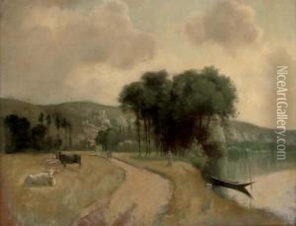 River Scene, Punt In A Stream Oil Painting - Roger Eliot Fry
