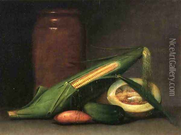 Corn and Canteloupe Oil Painting - Raphaelle Peale